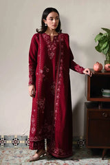 ZAIB-3PC DHANAK EMBROIDERED SHIRT WITH DHANAK EMBROIDERED SHAWL AND TROUSER-ADR-5031