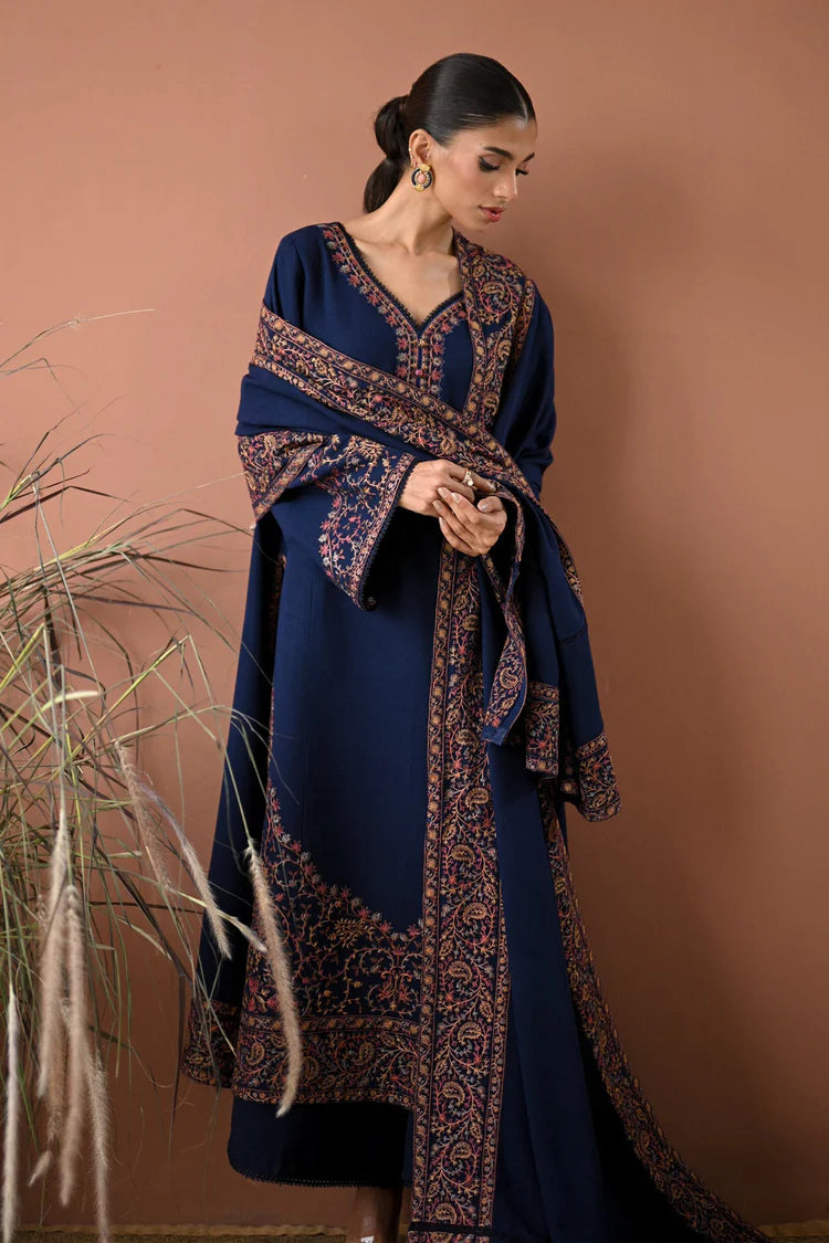 ZAIB-3PC DHANAK EMBROIDERED SHIRT WITH DHANAK EMBROIDERED SHAWL AND TROUSER-ADR-5022