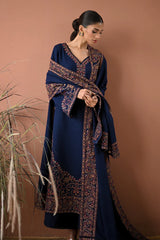 ZAIB-3PC DHANAK EMBROIDERED SHIRT WITH DHANAK EMBROIDERED SHAWL AND TROUSER-ADR-5022