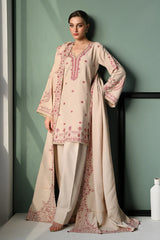 ZAIB-3PC DHANAK EMBROIDERED SHIRT WITH DHANAK EMBROIDERED SHAWL AND TROUSER-ADR-4352