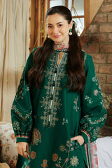 ZARA SHAH JAHAN-3PC DHANAK EMBROIDERED SHIRT WITH COUTRAI PRINTED SHAWL & EMB TROUSER-ADR-4111