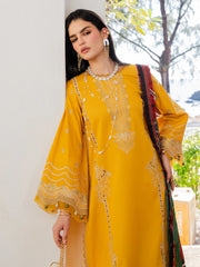IZEL-3PC LAWN EMBROIDERED SHIRT WITH CHIFFON PRINT DUPATTA AND EMB TROUSER-ADR-4821