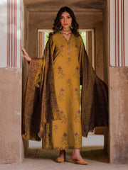 IZEL-3PC KARANDI EMBROIDERED SHIRT WITH PASHMINA WOOL SHAWL & KARANDI TROUSER-ADR-4355