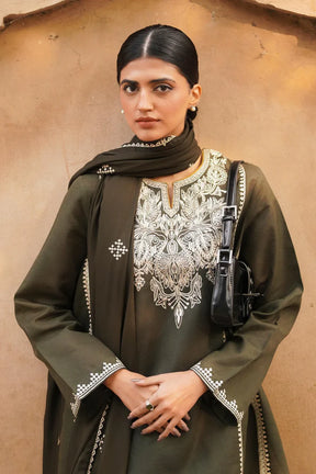 ZARA SHAH JAHAN - 3PC DHANAK EMBROIDERED SHIRT WITH DHANAK EMBROIDERED SHAWL-ADR-1215