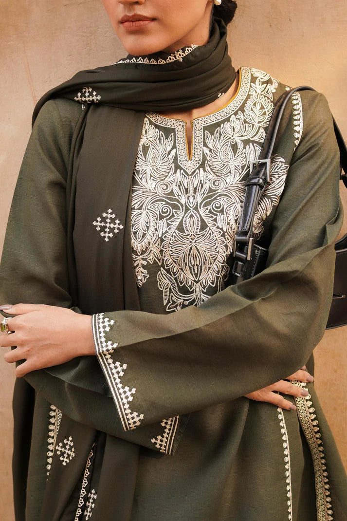 ZARA SHAH JAHAN - 3PC DHANAK EMBROIDERED SHIRT WITH DHANAK EMBROIDERED SHAWL-ADR-1215