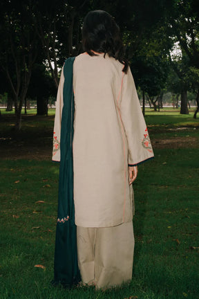 COCO BY ZAHRA SHAHJAHAN - 3PC DHANAK EMBROIDERED SHIRT WITH DHANAK EMBROIDERED SHAWL AND TROUSER-ADR-1224