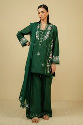 ZAHRA SHAHJAHAN-3PC DHANAK EMBROIDERED SHIRT WITH CHIFFON EMBROIDRED DUPATTA AND TROUSER-ADR-3267