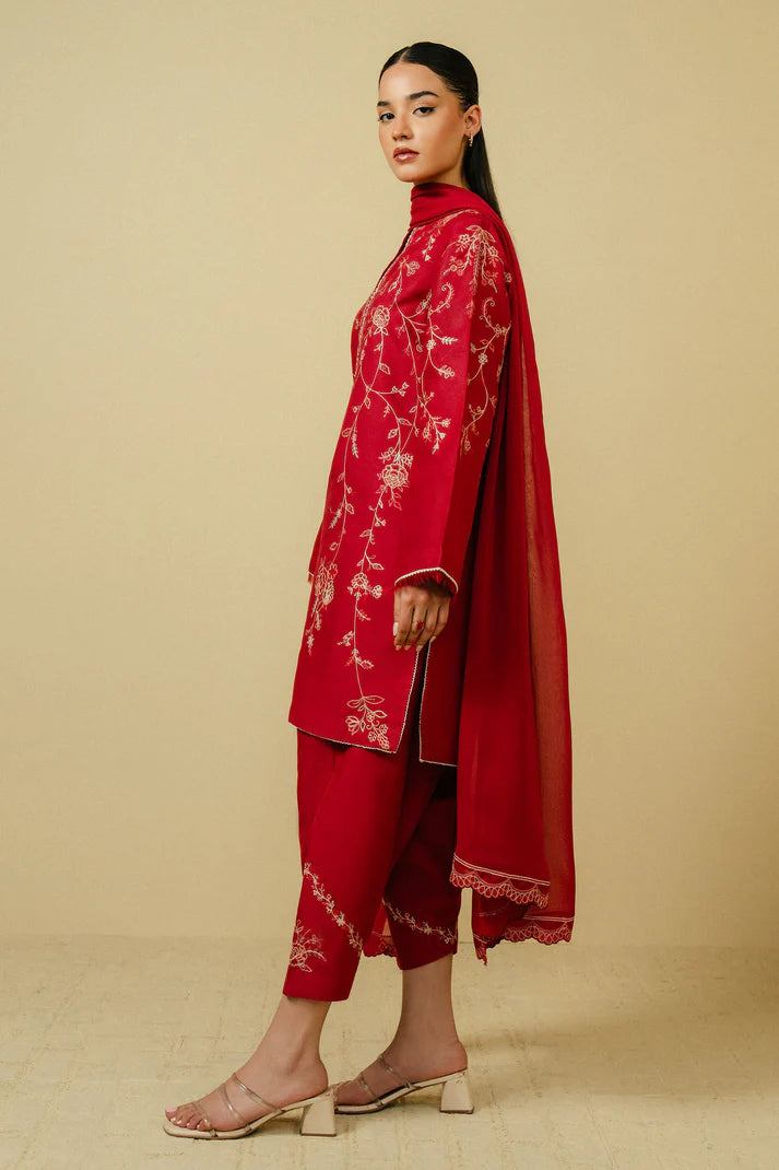 ZAHRA SHAHJAHAN - 3PC DHANAK EMBROIDERED SHIRT DHANAK EMBROIDERED DUPATTA AND TROUSER-ADR-3240