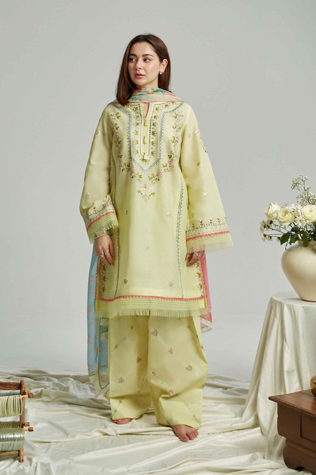 ZARASHAHJAHAN-3PC LAWN EMBROIDERED SHIRT WITH MONARK PRINT DUPATTA & EMB TROUSER-ADR-3519