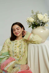 ZARA SHAH JAHAN-3PC LAWN EMBROIDERED SHIRT WITH CHIFFON PRINTED DUPATTA & EMB TROUSER-ADR-4650