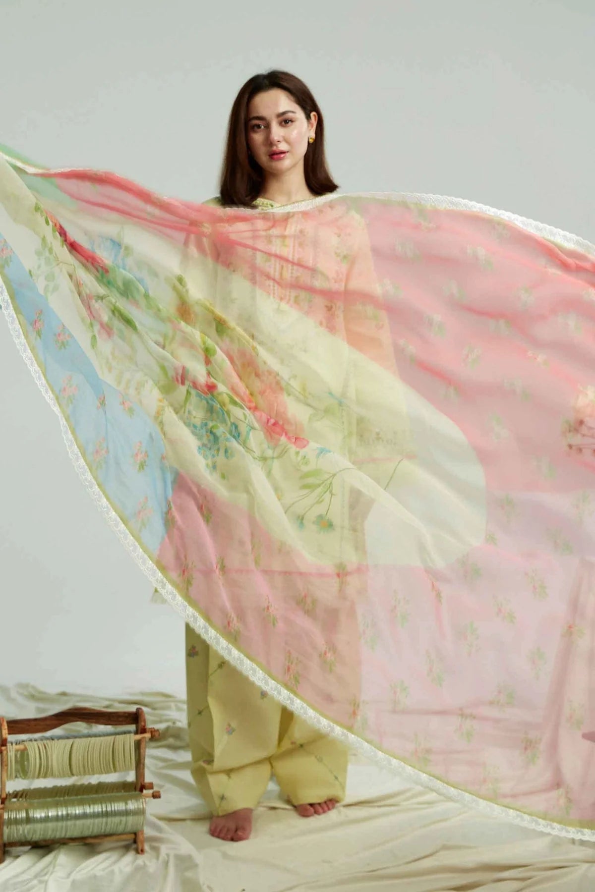 ZAHRA SHAHJAHAN- 3PC LAWN CHIKENKARI EMBROIDERED SHIRT WITH ORGANZA PRINT DUPATTA-ADR-2715