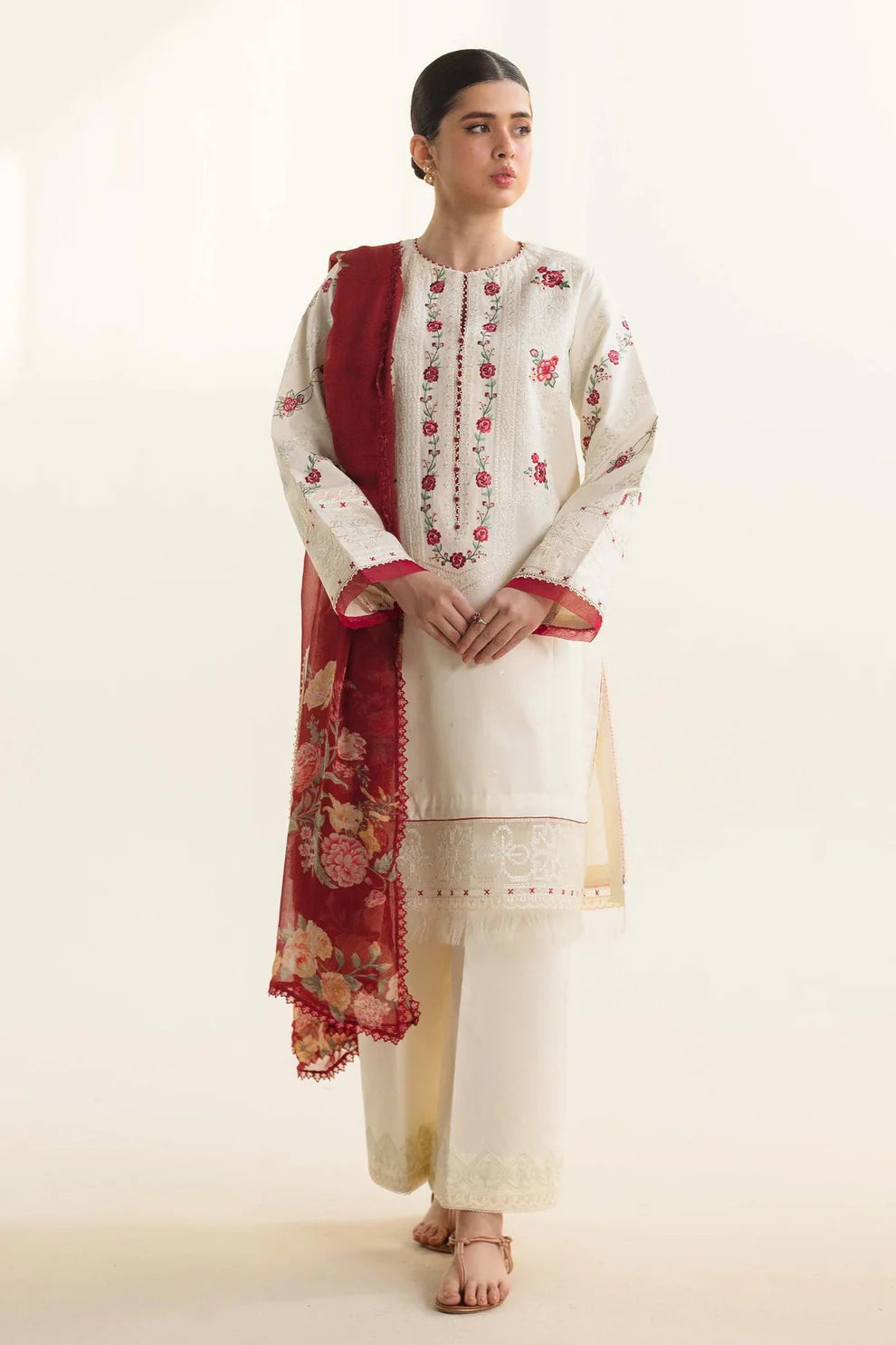 ZAHRA SHAHJAHAN- 3PC LAWN EMBROIDERED SHIRT WITH DIAMOND PRINT DUPATTA-ADR-2855