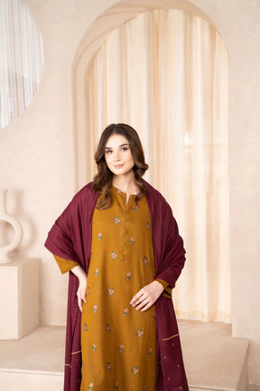 LAZULI- 3PC DHANAK EMBROIDERED SHIRT DHANAK EMBROIDERED DUPATTA AND TROUSER-ADR-3307