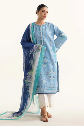 ZAHRA SHAHJAHAN- 3PC LAWN EMBROIDERED SHIRT WITH DIAMOND PRINT DUPATTA-ADC-2856