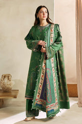 ZARA SHAH JAHAN - 3PC DHANAK EMBROIDERED SHIRT WITH WOOL PRINT SHAEL AND TROUSER-ADR-3249