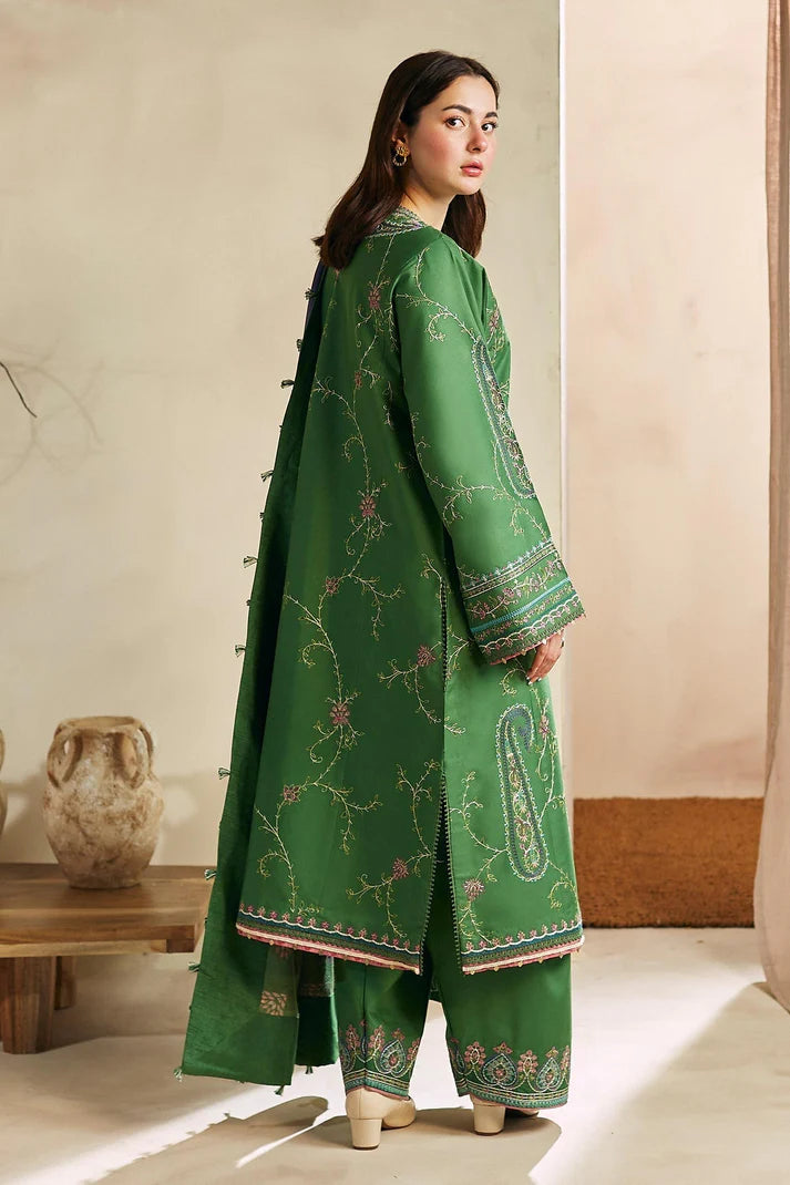 ZARA SHAH JAHAN - 3PC DHANAK EMBROIDERED SHIRT WITH WOOL PRINT SHAEL AND TROUSER-ADR-3249