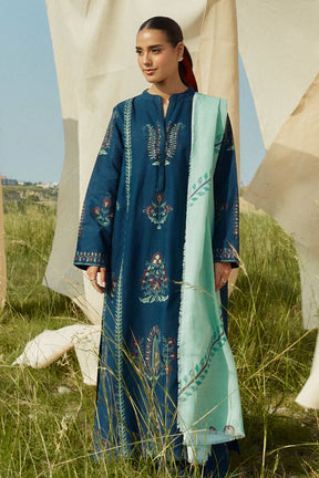 ZARA SHAHJAHAN- 3PC KHADAR EMBROIDERED SHIRT WITH WOOL PRINT SHAWL AND TROUSER-ADR-3337-A