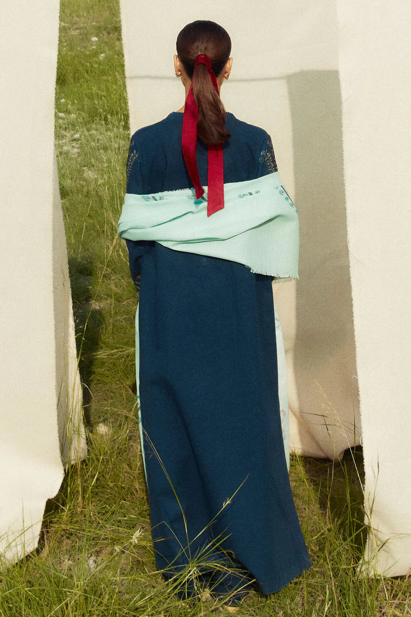 ZARA SHAHJAHAN- 3PC KHADDAR EMBROIDERED SHIRT WITH COURTAI WOOL PRINT SHAWL AND TROUSER-ADR-3337