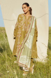 ZARA SHAHJAHAN- 3PC DHANAK EMBROIDERED SHIRT WITH WOOL PRINT SHAWL AND TROUSER-ADR-3336-B