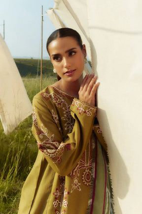 ZARA SHAHJAHAN- 3PC DHANAK EMBROIDERED SHIRT WITH WOOL PRINT SHAWL AND TROUSER-ADR-3336-B