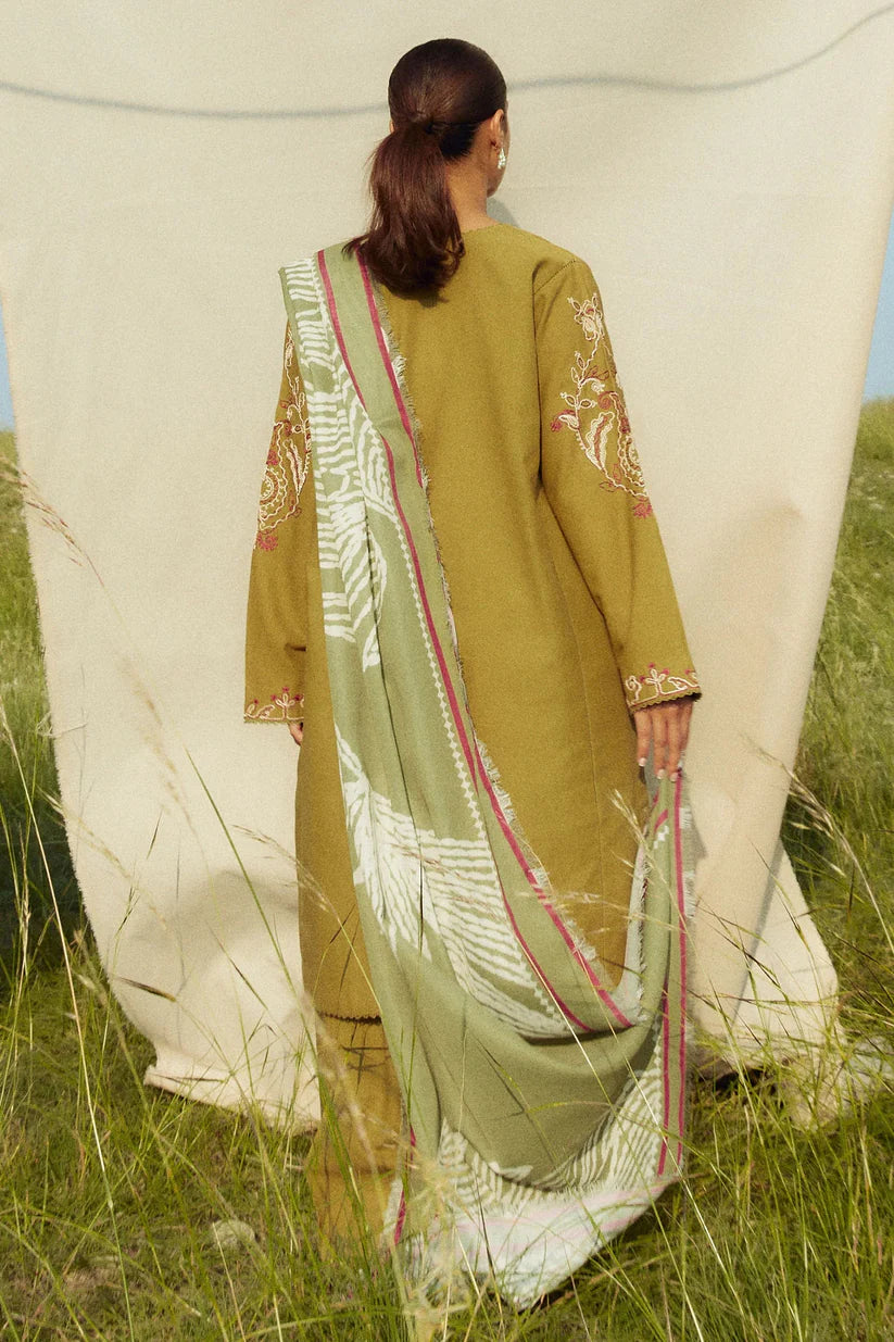 ZARA SHAHJAHAN- 3PC DHANAK EMBROIDERED SHIRT WITH WOOL PRINT SHAWL AND TROUSER-ADR-3336-B