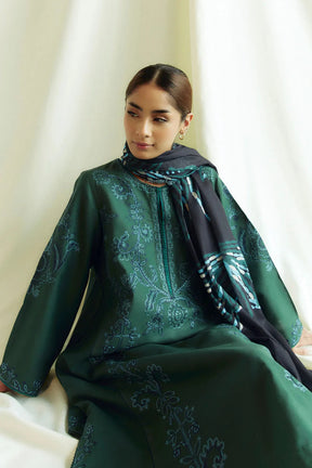 ZARA SHAHJAHAN- 3PC DHANAK EMBROIDERED SHIRT WITH WOOL PRINT SHAWL AND TROUSER-ADR-3336-B