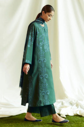 ZARA SHAHJAHAN- 3PC DHANAK EMBROIDERED SHIRT WITH WOOL PRINT SHAWL AND TROUSER-ADR-3336-B