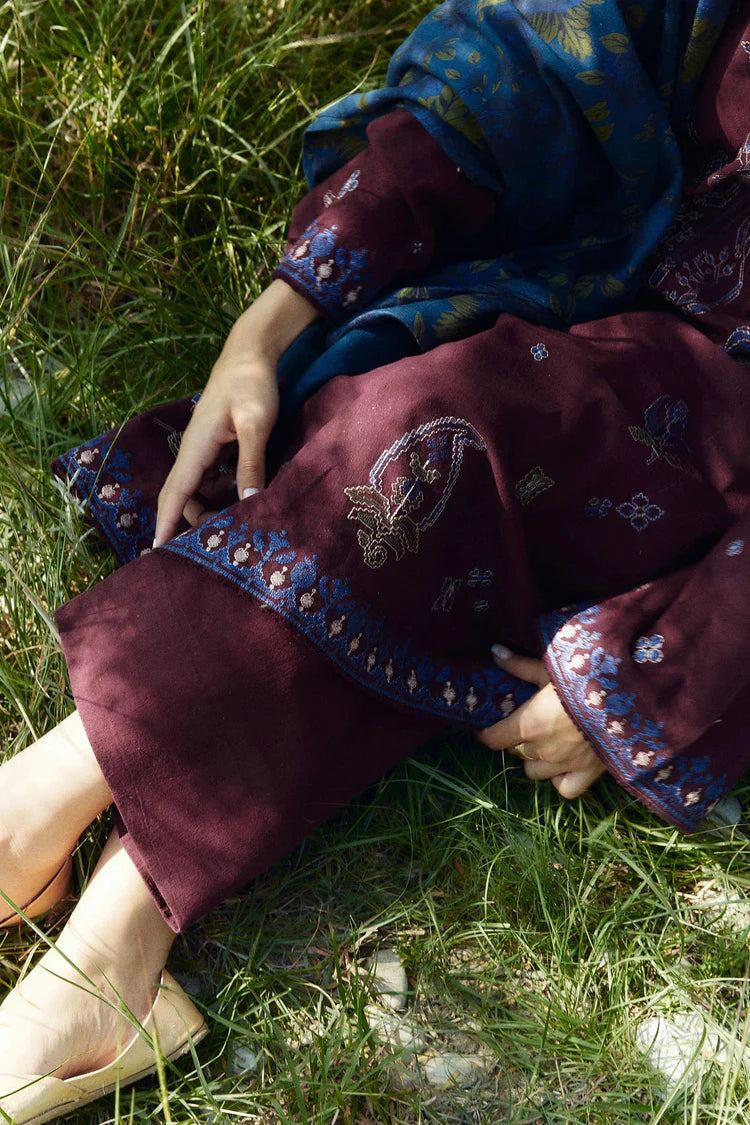 ZARA SHAH JAHAN-3PC DHANAK EMBROIDERED SHIRT WITH COURTRAI WOOL PRINTED SHAWL AND TROUSER-ADR-4045