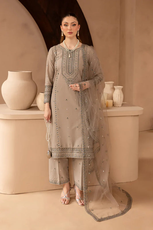 BATIK-3PC DHANAK EMBROIDERED SHIRT WITH ORGANZA EMBROIDERED DUPATTA AND EMB TROUSER-ADR-4120
