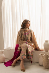 VINTAGE-3PC LAWN EMBROIDERED SHIRT WITH CHIFFON TYE&DYE DUPATTA AND TROUSER-ADR-4768