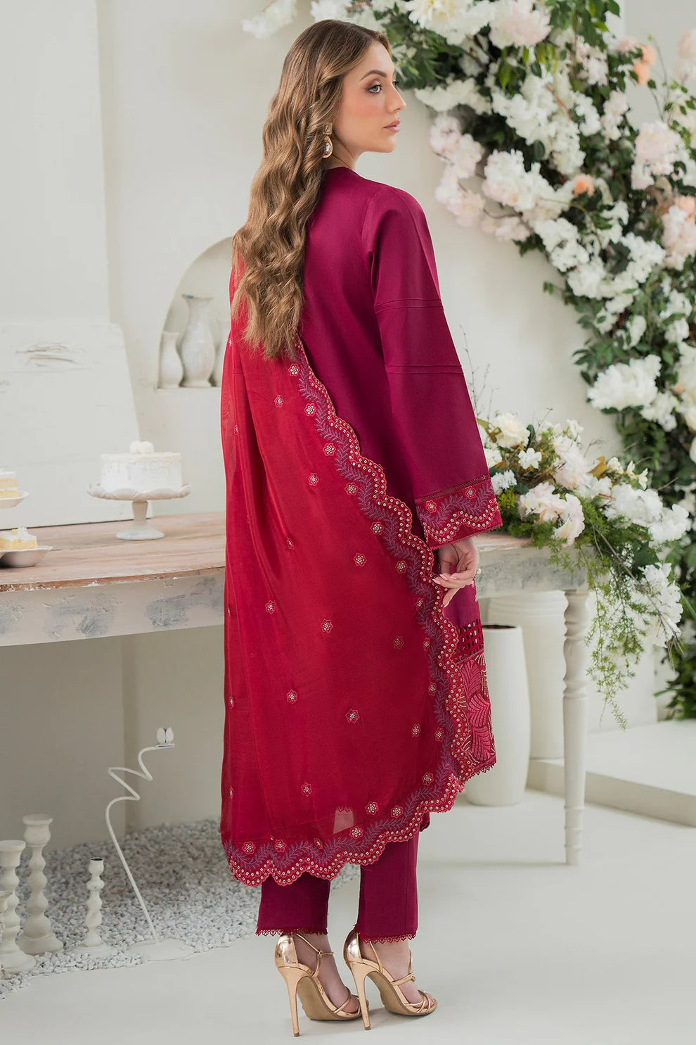 ZIVA- LAWN 3PC EMBROIDERED SHIRT WITH BAMBER CHIFFON EMBROIDERED DUPATTA WITH TROUSER -ADR- 2787