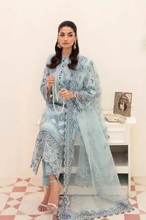 ADAN LIBAAS- 3PC LAWN CHIKENKARI EMBROIDERED SHIRT WITH ORGANZA EMBROIDERED DUPATTA-ADR-