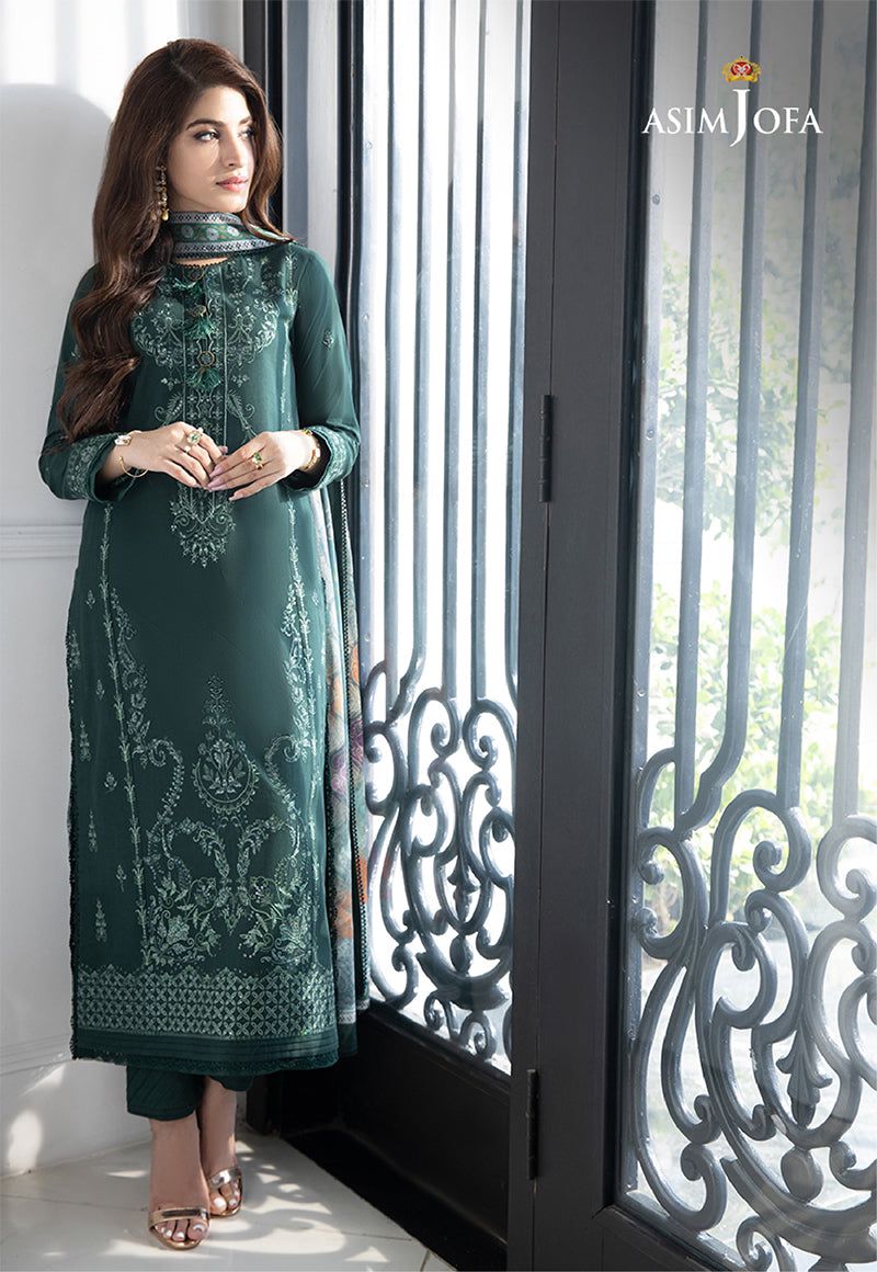 ASIM JOFA- 3PC LAWN HEAVY EMBROIDERED SHIRT WITH DIAMOND PRINT DUPATTA-ADR