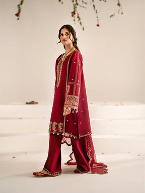 JAZMIN-3PC DHANAK EMBROIDERED SHIRT WITH ORGANZA EMBROIDRED DUPATTA AND TROUSER-ADR-3209