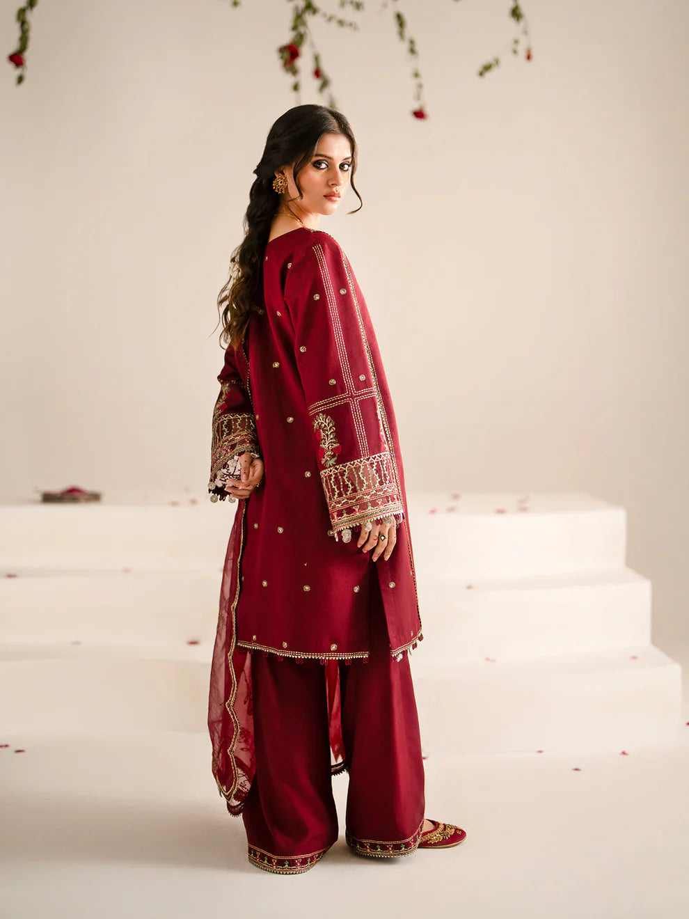 JAZMIN-3PC DHANAK EMBROIDERED SHIRT WITH ORGANZA EMBROIDRED DUPATTA AND TROUSER-ADR-3209