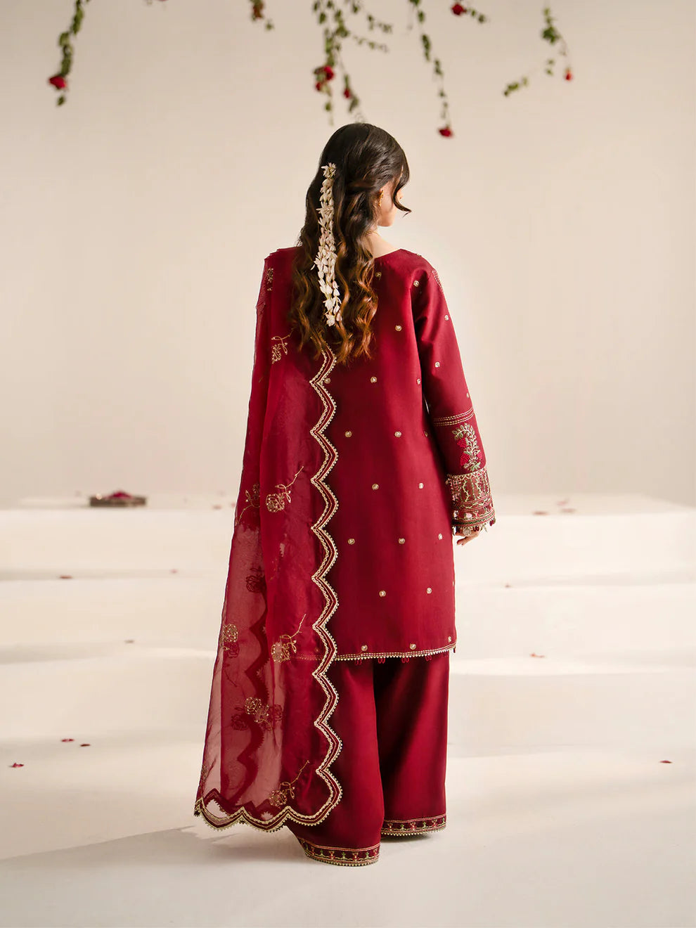 JAZMIN-3PC DHANAK EMBROIDERED SHIRT WITH ORGANZA EMBROIDRED DUPATTA AND TROUSER-ADR-3209