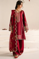 JAZMIN-3PC DHANAK EMBROIDERED SHIRT WITH ORGANZA EMBROIDRED DUPATTA AND TROUSER-ADR-3209