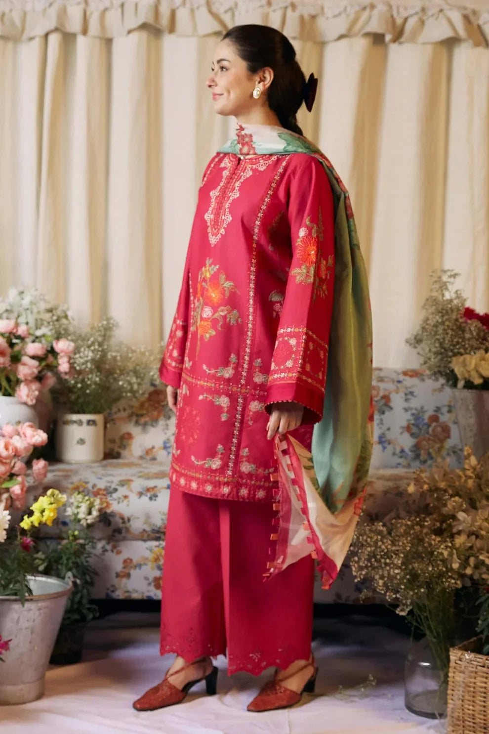 ZARA SHAH JAHAN - 3PC LAWN EMBROIDERED SHIRT WITH DIAMOND PRINTED DUPATTA AND TROUSER-ADR- 2856-pink