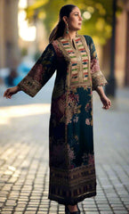 MARIA.B-2PC SHAMOZE SILK PRINTED EMBROIDERED SHIRT & PRINTED EMB SLEEVES-ADR-1734