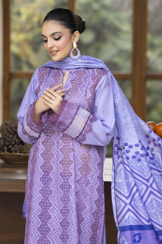 MIRAKHI-3PC LAWN LASERCUT EMBROIDERED SHIRT WITH MOARK PRINT DUPATTA-ADR-VOL-1
