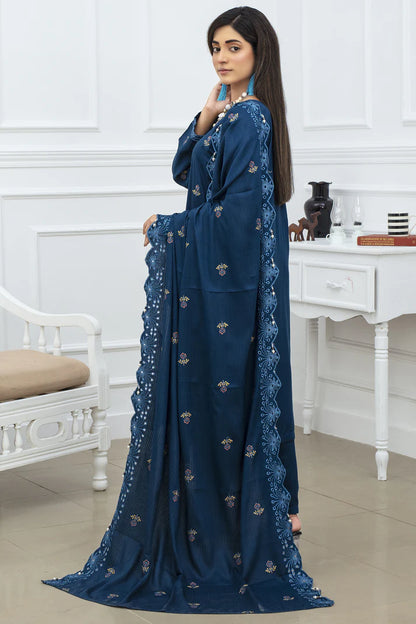 ADORE-3PC DHANAK EMBROIDRED SHIRT WITH DHANAK EMBROIDRED SHAWL AND TROUSER-ADR