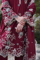 IMAGE-3PC DHANAK EMBROIDERED SHIRT WITH CHIFFON EMBROIDERED DUPATTA AND EMB TROUSER-ADR-4113