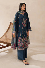 SAPPHIRE-3PC DHANAK EMBROIDERED SHIRT WITH COURTRAI WOOL PRINTED SHAWL AND TROUSER -ADR-4310