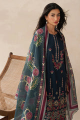 SAPPHIRE-3PC DHANAK EMBROIDERED SHIRT WITH COURTRAI WOOL PRINTED SHAWL AND TROUSER -ADR-4310