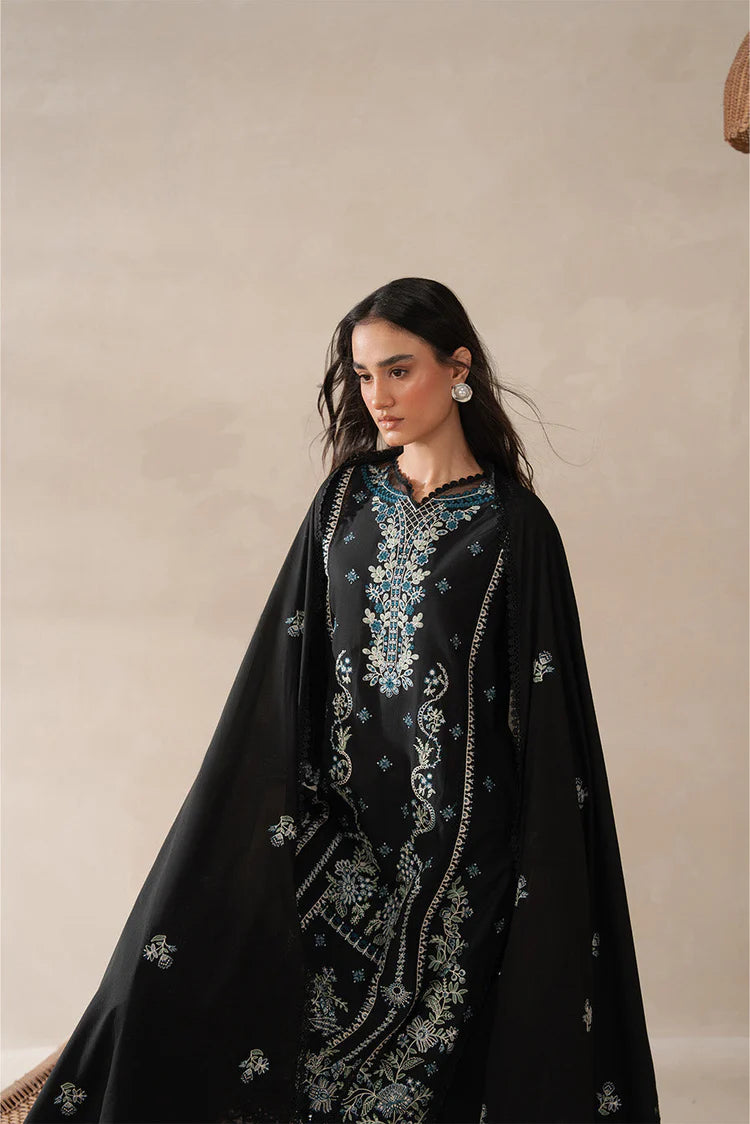 BEECHTREE-3PC KARANDI EMBROIDERED SHIRT WITH KHADDI NET EMBROIDERED DUPATTA AND EMB TROUSER-ADR-4258