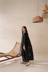 BEECHTREE-3PC KARANDI EMBROIDERED SHIRT WITH KHADDI NET EMBROIDERED DUPATTA AND EMB TROUSER-ADR-4258