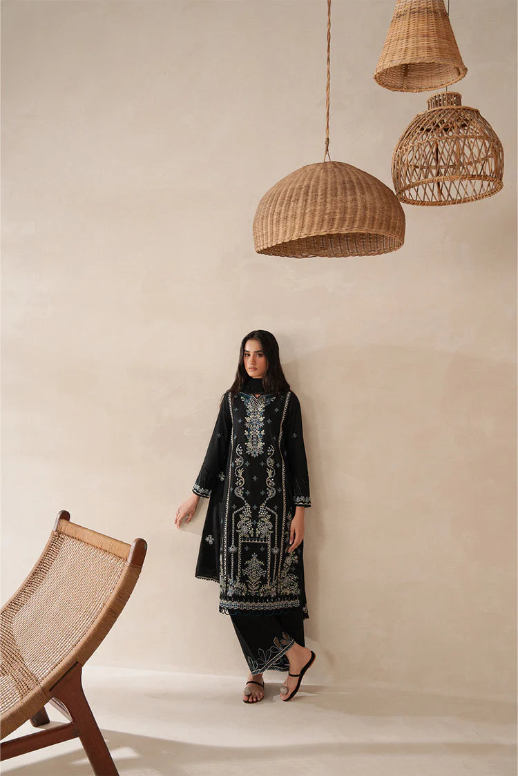BEECHTREE-3PC KARANDI EMBROIDERED SHIRT WITH KHADDI NET EMBROIDERED DUPATTA AND EMB TROUSER-ADR-4258