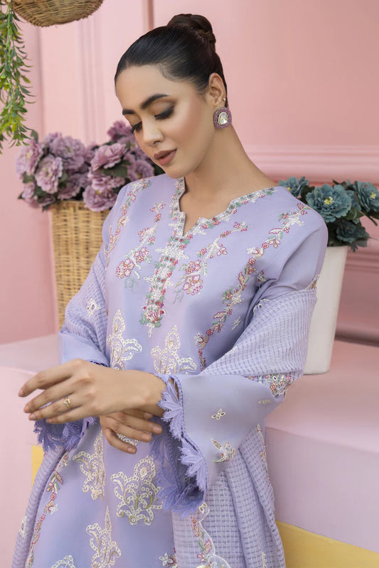 MIRAKHI-3PC LAWN EMBROIDERED SHIRT WITH KHAADI NET EMB DUPATTA & TROUSER-ADR-M10