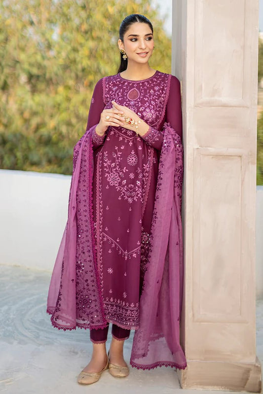 ASIM JOFA-3PC DHANAK EMBROIDERED SHIRT WITH ORGANZA HEAVY EMBROIDERED DUPATTA-ADR-4025