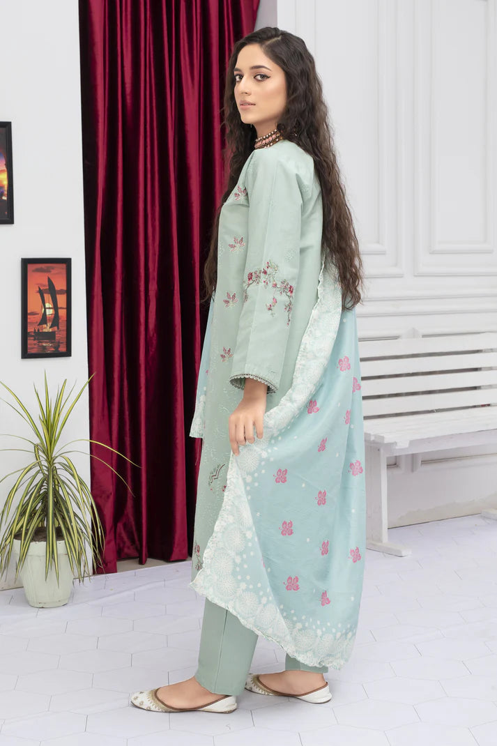 ADR -WINTER COTTON 3PC EMBROIDERED SHIRT WITH DORIA PRINTED SHAWL-ADR-2006